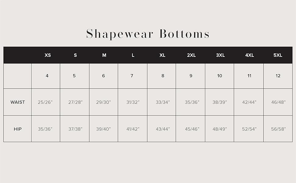 SHAPEWEAR SIZE CHART