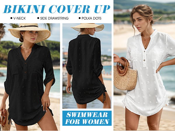 Swimsuit Coverup for Women Button Down Bathing Suit