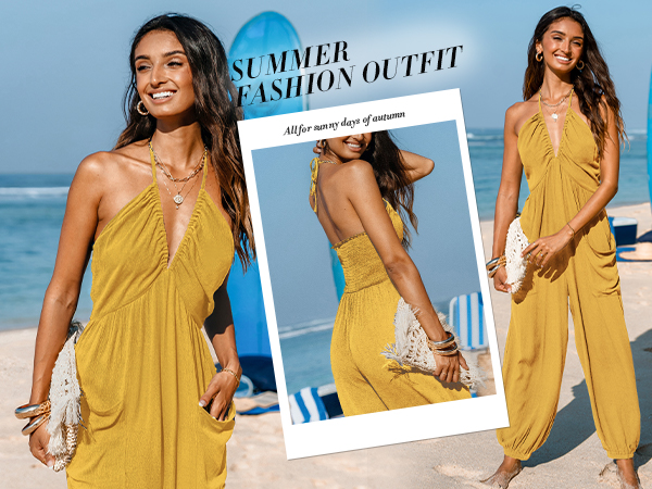 yellow sleeveless maxi jumpsuit for women