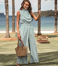 green ditsy floral long jumpsuit for women