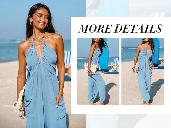 sky blue plunging v neck maxi jumpsuit