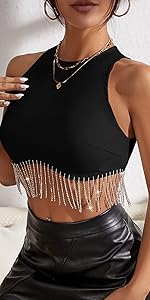 women sexy fringe crop tops