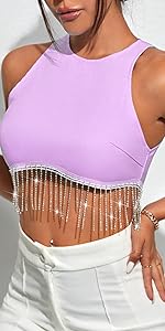 women violet purple crop tank tops