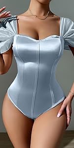 women blue bodysuits