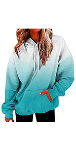 Womens Hoodies Plus Size Drawstring Long Sleeve Sweatshirts Casual Gradient Tie Dye Color Block Top