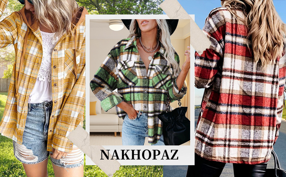 Plaid Flannel Long Sleeve Shirt Button Down Hoodie  Jackets