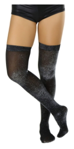 glittery shimmering shimmery shimmer thigh high stockings black white silver