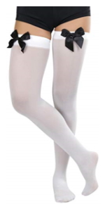 opaque thigh high stockings with satin bow