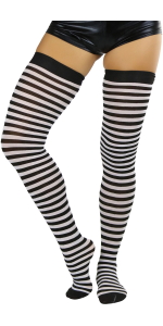 thin horizontal stripes striped thigh high stockings