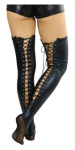 lace up wet look faux leather thigh high stockings