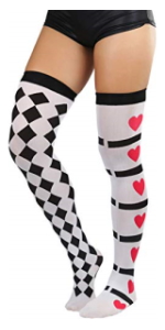 jester and harlequin thigh high stockings deck of cards mismatched double design