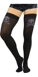 spooky thigh high stockings skeleton bones skull and crossbones rhinestone rhinestones printed