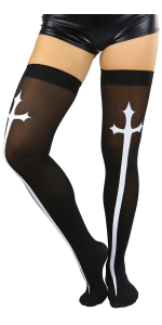 gothic cross thigh high stockings black white