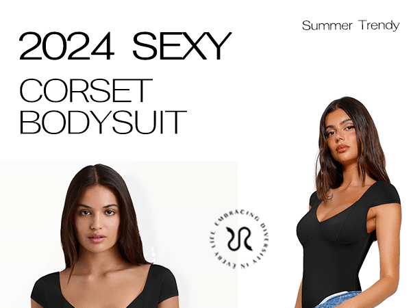 Womens Sexy Bodysuits V Neck Cap Sleeve Double Lined Going Out Tops Summer Trendy Clothes