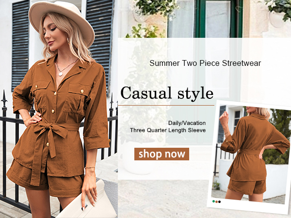 button down shirt and shorts set for women 2 piece outfits