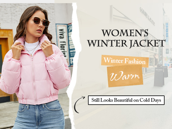 Women''s Crop Short Jacket Cropped Puffer Fashion Jackets for Women Warm Winter Lightweight Coat 