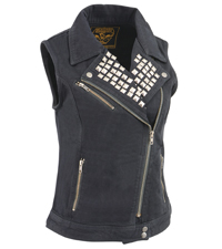 Milwaukee leather apparel denim cotton ladies women girl woman vest sleeveless motorcycle riding 