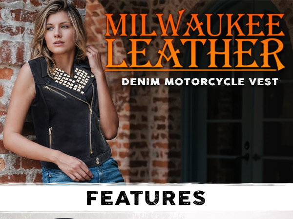 Milwaukee leather apparel denim cotton ladies women girl woman vest sleeveless motorcycle riding 