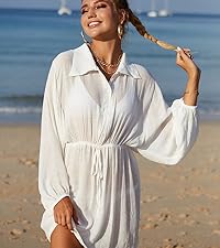 Women Swimsuit Cover Up Long Sleeve Bikini Swimwear Beach Dress Button Down Bathing Suit Coverups