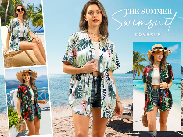 Women''s Bathing Suit Cover Ups Flowy Short Sleeve Swimsuit Coverup