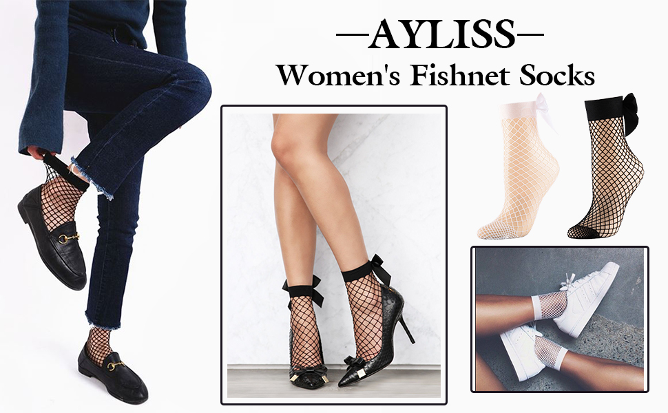 Ayliss Women''s Anklet Fishnet Socks Bow Lace Dress Socks Mesh Short Ankle Socks Cute Bowknow