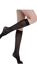 Lady''s Sheer Knee Stockings Black 10 Pairs Nude