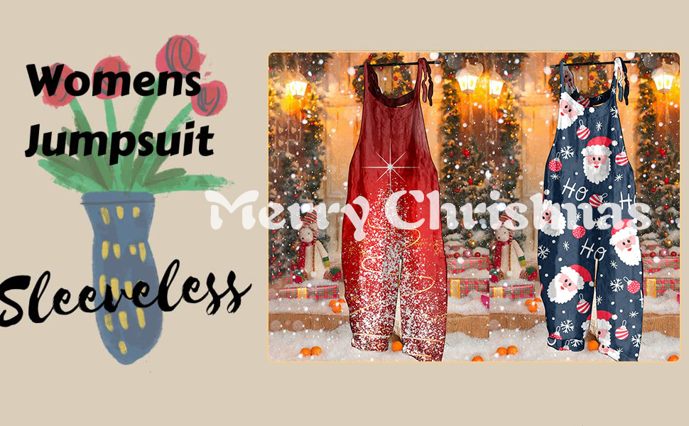 Christmas Linen Overalls for Women