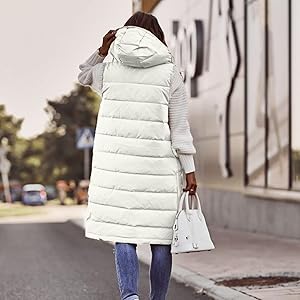 Long Puffy Vest Outerwear Hooded