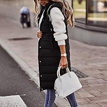 Womens Long Vest Sleeveless Hooded Winter Puffer Outwear