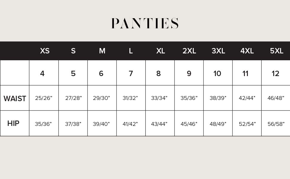 panty size chart