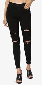 Clara Ripped Distressed High Rise Crop Skinny Jeans Black