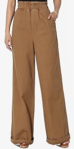 Tall Twill Paperbag High Waist Baggy Wide Leg Pants Deep Camel