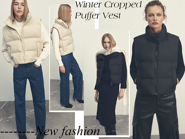 Women''s Cropped Puffer Vest Winter Stand Collar Crop Padded Jackets Gilet with Pockets