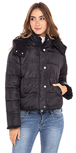 puffer reversible jacket coat sherpa faux fur hooded