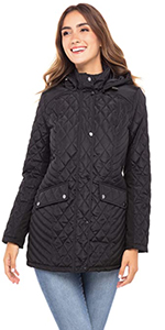 quilted jacket detachable hood fleece pockets