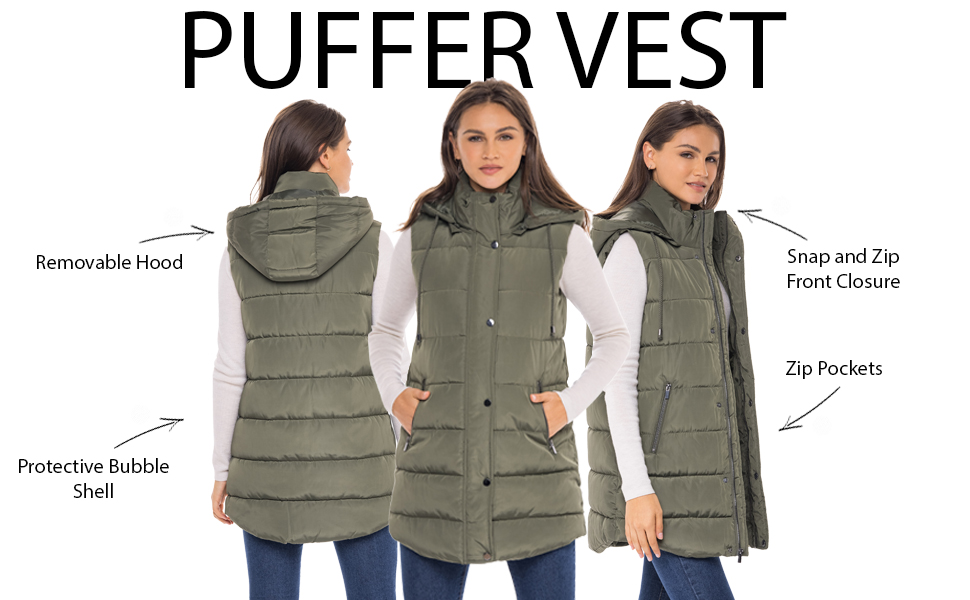 waterproof long puffer vest removable hood