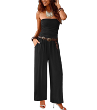 Women Casual Off Shoulder Jumpsuits Strapless Belted Wide Leg Jumpsuit Backless Baggy Rompers