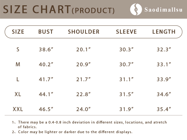 Loose Cover Up Size Chart