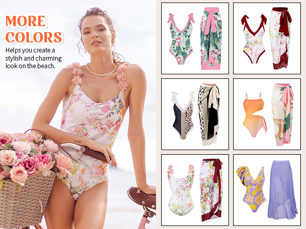 Women''s summer 2 piece swimsuit bikini beach swimwear cover up skirt set.