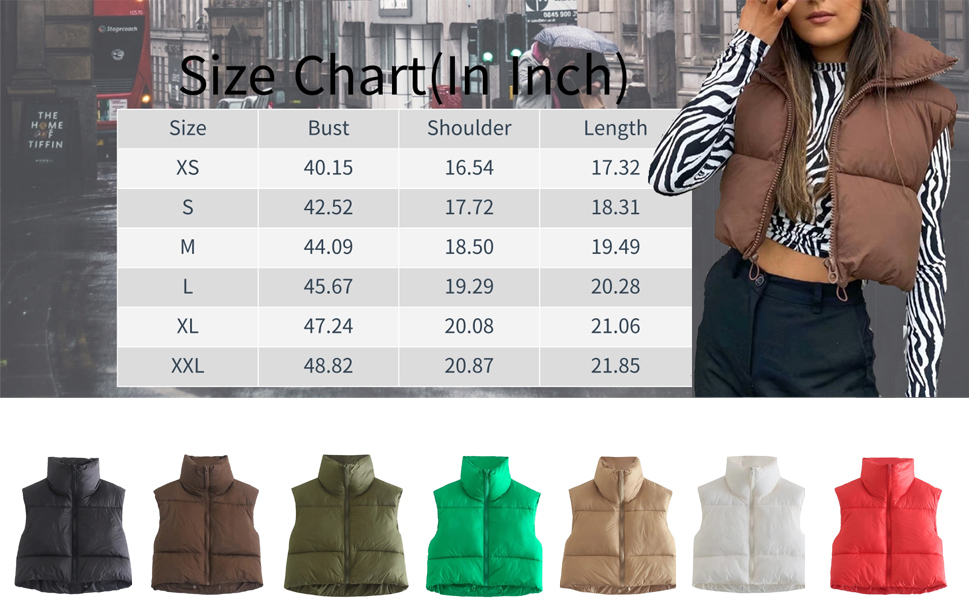 Women''s Winter Cropped Lightweight Colored Puffer Vest 