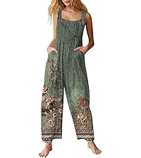 Jumpsuit for Women 2024 Dressy Casual Adjustable Straps Sleeveless Print Summer Cute Linen Rompers