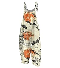 Jumpsuit for Women 2024 Halloween Bat Pumpkin Printed Casual Loose Retro Overalls