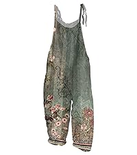 Jumpsuit for Women 2024 Casual Floral Print Loose Vintage Shoulder Strap Cotton Linen Overalls