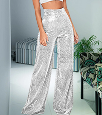 Women Silver Pants Wide Leg Bell Bottom