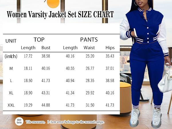 Women Stripe Jacket Set size chart