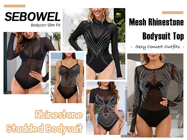 Sheer Mesh Sparkly Bodysuits 