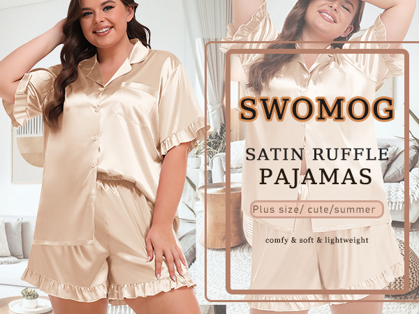 plus size silk ruffle pajamas