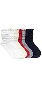 Jefferies Socks Girls Seamless Ruffle Cotton Cuff Crew Slouch Socks 6 Pair Pack