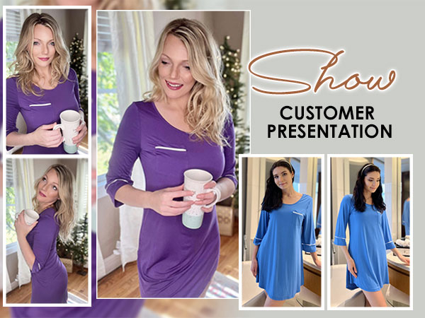 Women’s Sleepshirt 34 Sleeves Nightgown Sexy Nightshirts Boyfriend Sleepwear S-XXL (2)