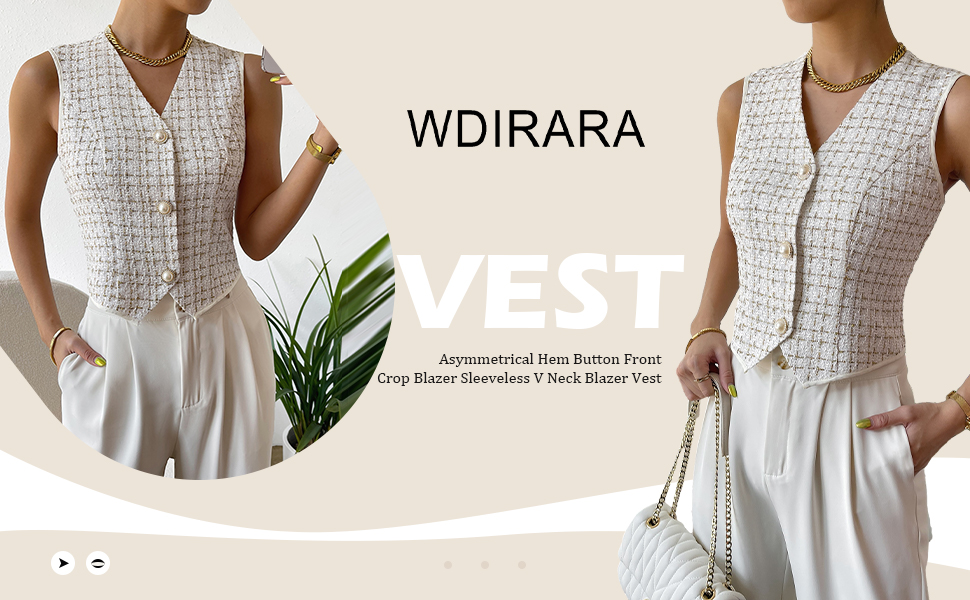 WDIRARA Women''s Asymmetrical Hem Button Front Crop Blazer Sleeveless V Neck Blazer Vest